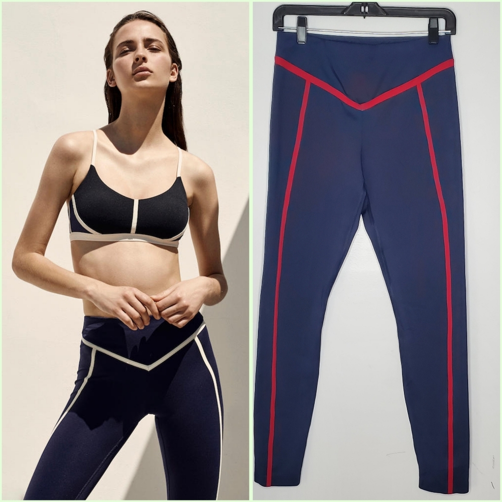 Ernest Leoty Corset Athletic Leggings Navy Blue‎ And red Size large e. Leoty